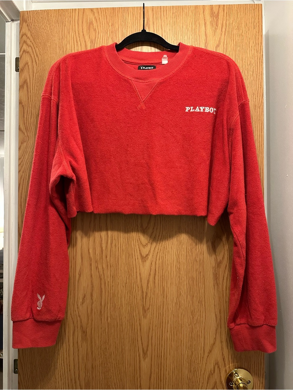 PLAYBOY Red Cropped Crewneck Terrycloth Sweatshirt by PacSun